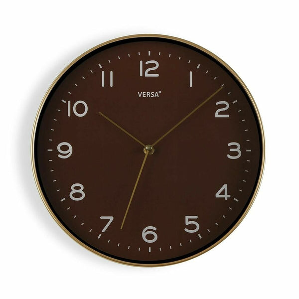 Horloge Murale Versa Doré Marron PU (30,5 x 4,3 x 30,5 cm)