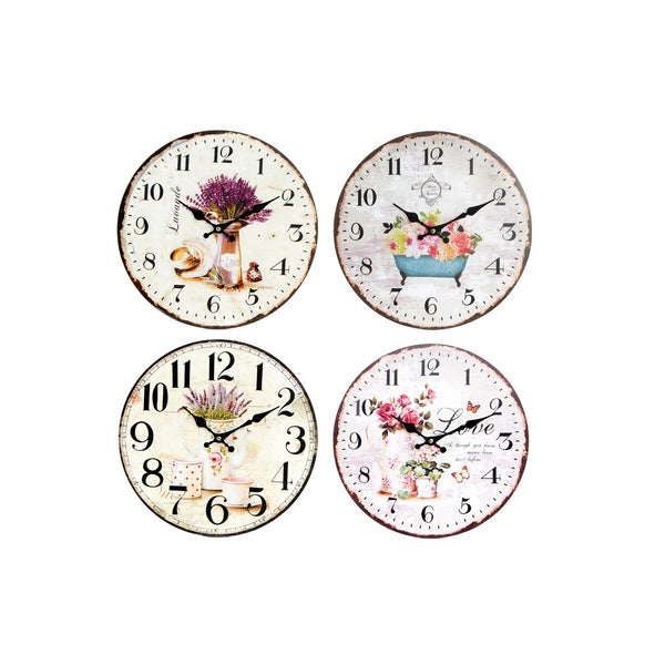 Horloge Murale DKD Home Decor Floral Bois (4 Unités) (34 x 4 cm)