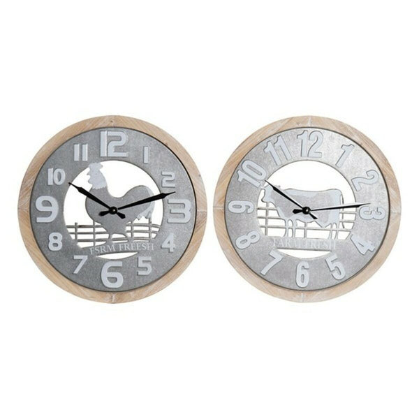 Horloge Murale DKD Home Decor Farm Fresh Métal Bois MDF (2 pcs) (60 x 2 x 60 cm)