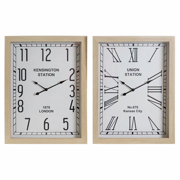 Horloge Murale DKD Home Decor Verre Blanc Bois MDF (2 pcs) (42 x 6 x 55 cm)