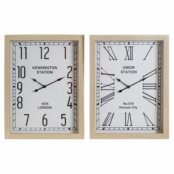 Horloge Murale DKD Home Decor Verre Blanc Bois MDF (2 pcs) (42 x 6 x 55 cm)