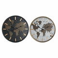 Horloge Murale DKD Home Decor Noir Marron Fer Bois MDF Mappemonde (2 pcs) (75 x 4 x 75 cm)