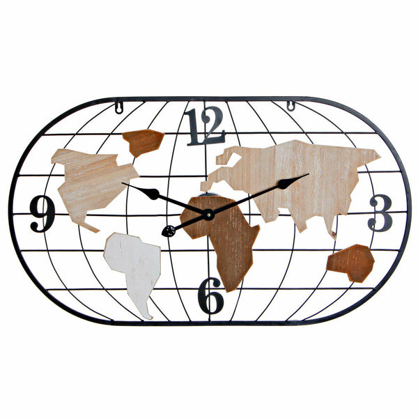 Horloge Murale DKD Home Decor Marron Noir Métal Bois MDF Mappemonde (80 x 4 x 46 cm)