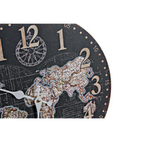 Horloge Murale DKD Home Decor Naturel Noir MDF Mappemonde (34 x 4 x 34 cm)