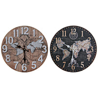 Horloge Murale DKD Home Decor Naturel Noir MDF Mappemonde (34 x 4 x 34 cm)