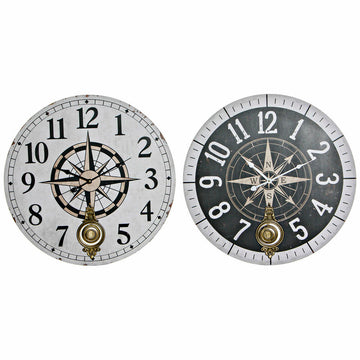 Horloge Murale DKD Home Decor Blanc Noir Métal Bois MDF Boussole (2 pcs) (58 x 4 x 58 cm)