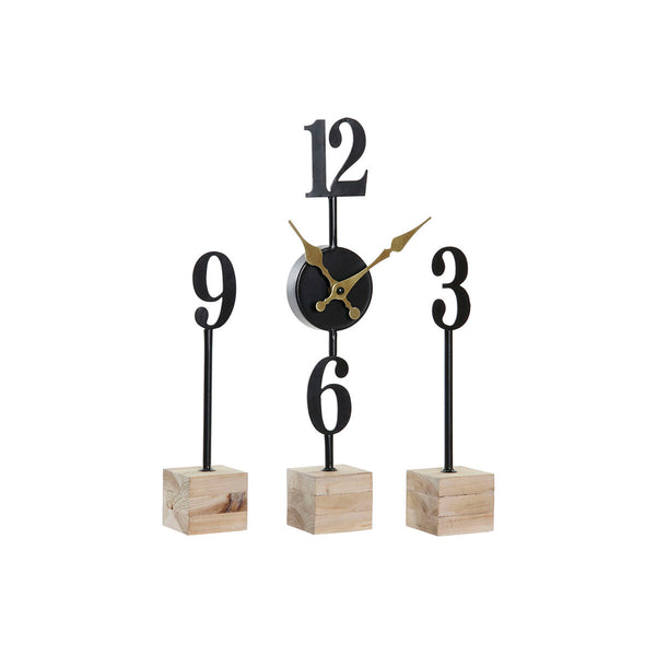 Horloge de table DKD Home Decor Naturel Noir Doré MDF Fer (20 x 5 x 39 cm)