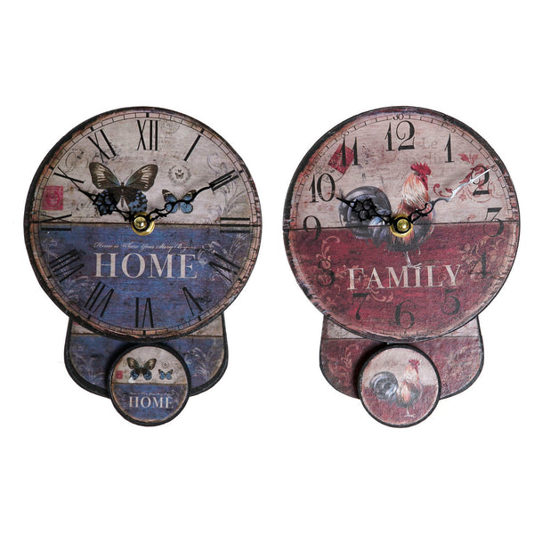 Horloge Murale DKD Home Decor Pendule Fer Bois MDF (2 pcs) (14 x 5 x 19 cm)