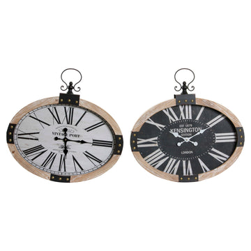 Horloge Murale DKD Home Decor Oblongue Noir Beige Fer Bois MDF (2 pcs) (58 x 6.5 x 58 cm)