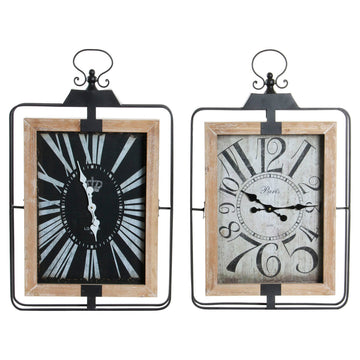 Horloge Murale DKD Home Decor Cottage Noir Beige Fer Bois MDF (2 pcs) (46 x 6 x 75 cm)