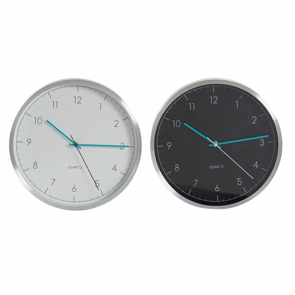 Horloge Murale DKD Home Decor Blanc Noir Aluminium Verre (2 pcs) (30 x 4.3 x 30 cm)