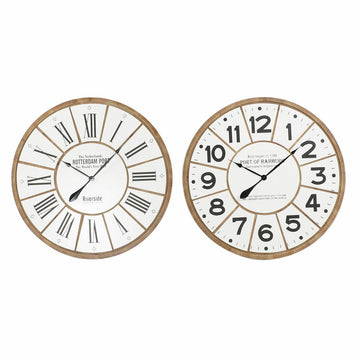 Horloge Murale DKD Home Decor Blanc Marron Bois MDF (2 pcs) (80 x 4.5 x 80 cm)