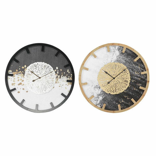 Horloge Murale DKD Home Decor Noir Fer Doré Argenté Bois MDF (2 pcs) (60 x 4.5 x 60 cm)