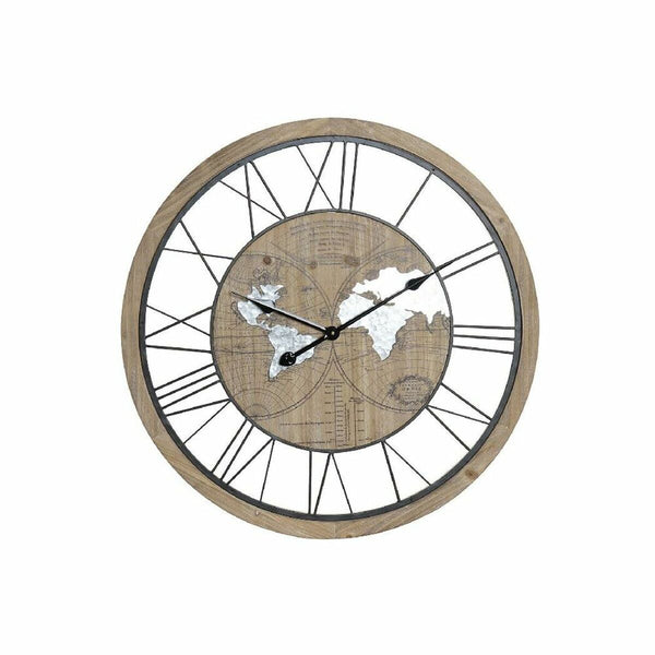 Horloge Murale DKD Home Decor Gris Fer Bois MDF Mappemonde (70 x 4 x 70 cm)