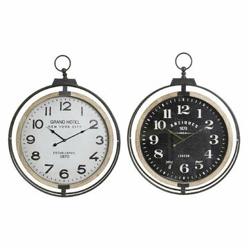 Horloge Murale DKD Home Decor Verre Noir Blanc Fer Bois MDF (2 pcs) (62 x 7 x 79 cm)