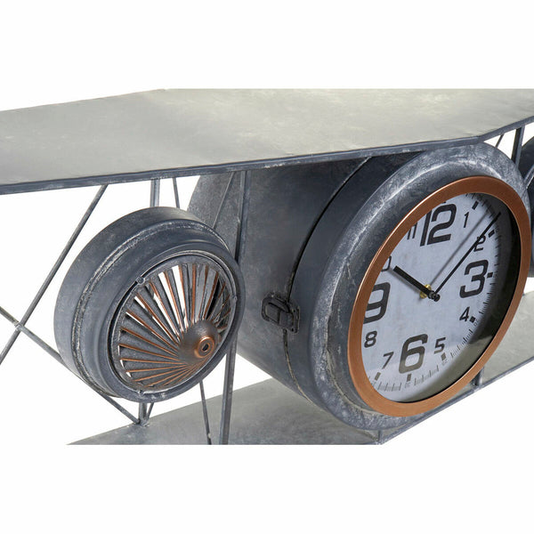 Horloge Murale DKD Home Decor Verre Fer Avion Bois MDF Gris foncé (120 x 21 x 33.5 cm)