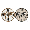 Horloge Murale DKD Home Decor Noir Marron Bois MDF Mappemonde (34 x 4 x 34 cm) (2 pcs)