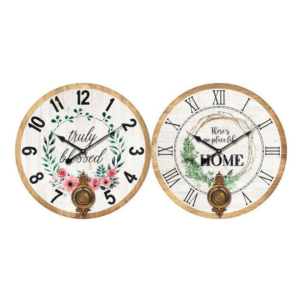 Horloge Murale DKD Home Decor Métal Blanc Bois MDF (2 pcs) (58 x 4 x 58 cm)