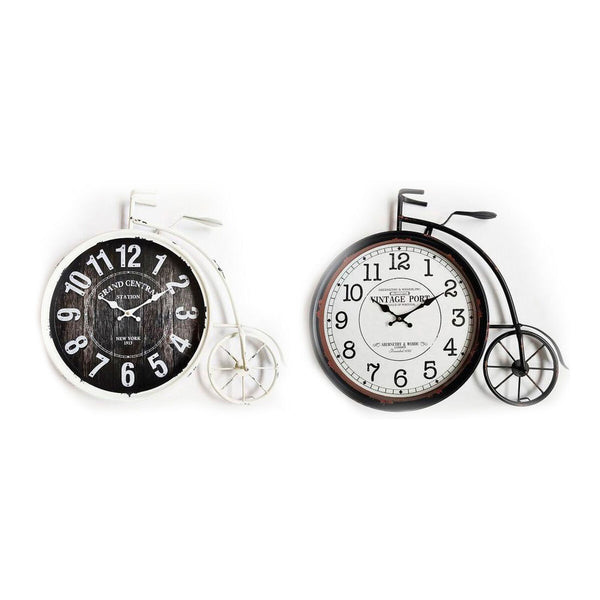 Horloge Murale DKD Home Decor Verre Noir Bicyclette Blanc Fer (60 x 6 x 50 cm) (2 pcs)