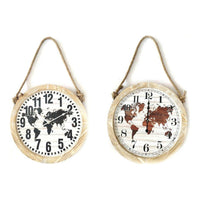 Horloge Murale DKD Home Decor Noir Marron Corde Bois MDF Mappemonde (2 pcs) (50 x 4 x 50 cm)