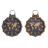 Horloge Murale DKD Home Decor Verre Argenté Doré Fer Mappemonde (42 x 8,5 x 54 cm)