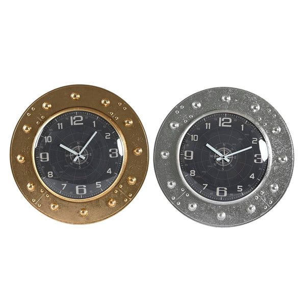 Horloge Murale DKD Home Decor Verre Argenté Noir Doré Fer (48,5 x 6 x 48,5 cm)