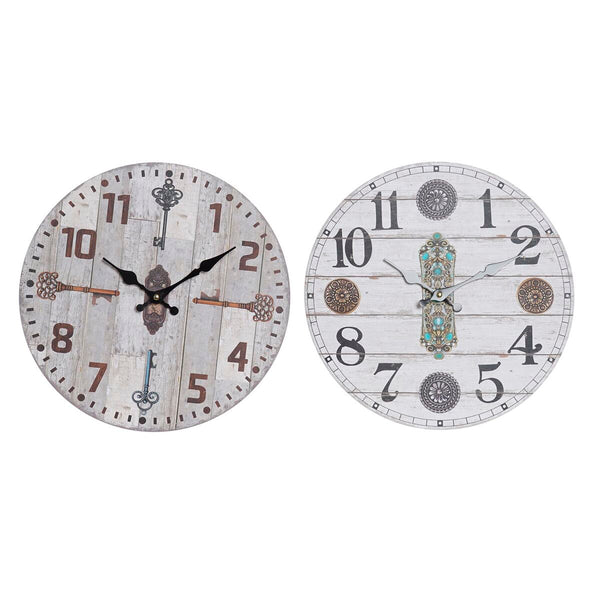 Horloge Murale DKD Home Decor Gris Beige MDF (34 x 4 x 34 cm)