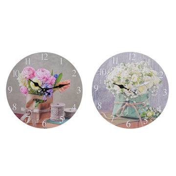 Horloge Murale DKD Home Decor MDF Multicouleur Fleurs (34 x 4 x 34 cm)