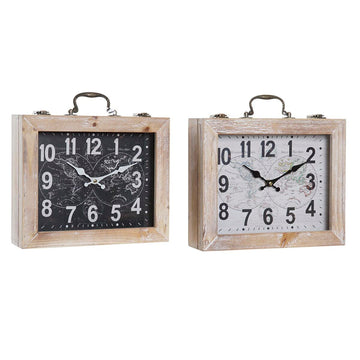 Horloge de table DKD Home Decor Bois Verre Naturel Noir Vintage Mappemonde (30 x 8 x 30,5 cm) (2 Unités)