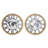 Horloge Murale DKD Home Decor Naturel Noir MDF Fer Mappemonde (60 x 4,5 x 60 cm)