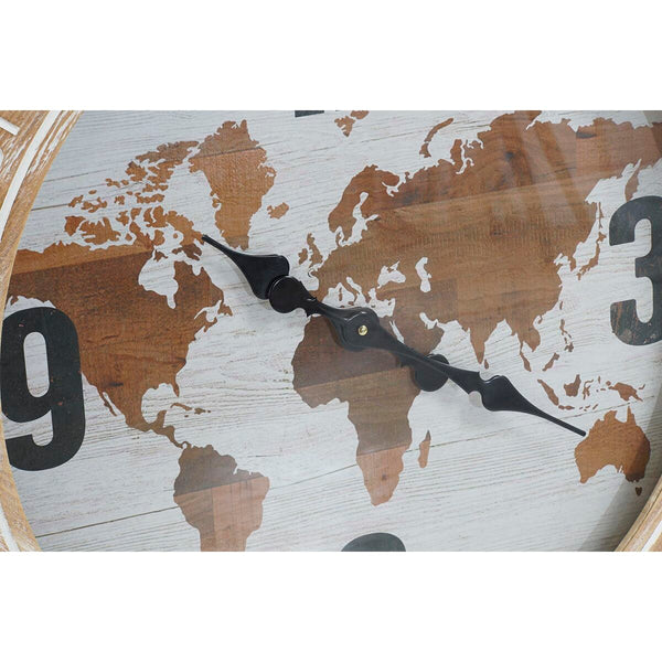 Horloge Murale DKD Home Decor Verre Noir MDF Blanc Mappemonde (77 x 6,5 x 77 cm)