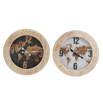 Horloge Murale DKD Home Decor Verre Noir MDF Blanc Mappemonde (77 x 6,5 x 77 cm)