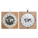 Horloge Murale DKD Home Decor Noir MDF Blanc Fer Mappemonde (60 x 4,5 x 60 cm)