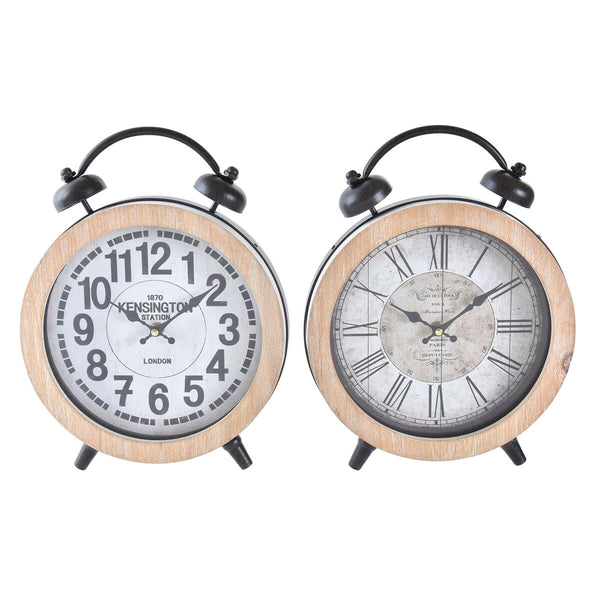 Horloge de table DKD Home Decor Naturel MDF Blanc Fer (25,8 x 8 x 32 cm) (2 Unités)