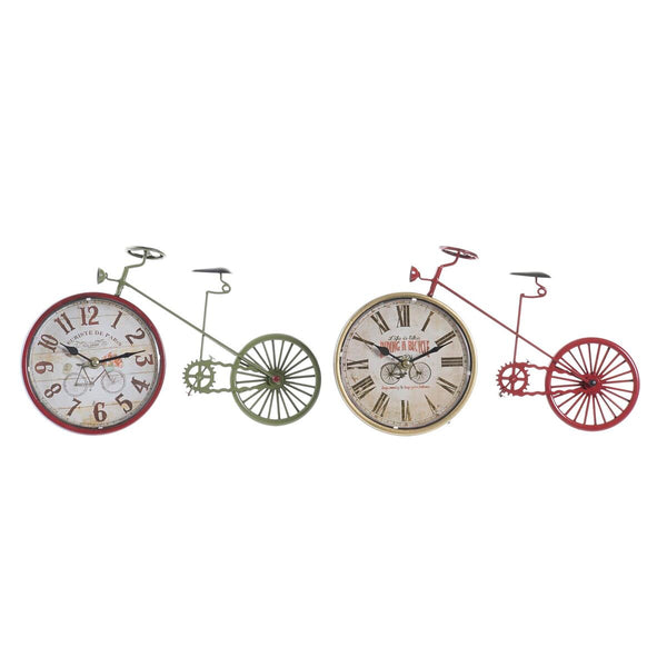 Horloge de table DKD Home Decor Rouge Bicyclette Vert Fer (34,5 x 5 x 22,5 cm) (2 Unités)