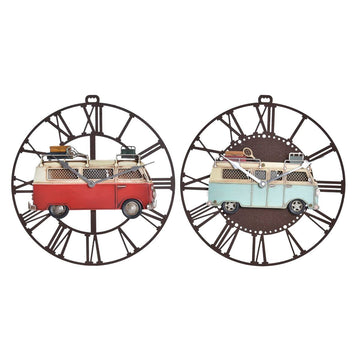 Horloge Murale DKD Home Decor Fourgonnette Rouge Métal Celeste Vintage (34 x 3,5 x 32,5 cm) (2 Unités)