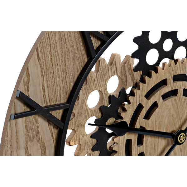 Horloge Murale DKD Home Decor Bois Naturel Noir MDF Fer Engrenage Loft (60 x 4 x 60 cm)