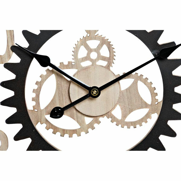 Horloge Murale DKD Home Decor Bois Naturel Noir Fer Engrenage (60 x 4 x 60 cm)