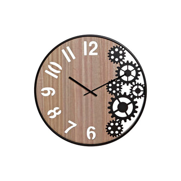 Horloge Murale DKD Home Decor Bois Naturel Noir Fer Engrenage (60 x 4 x 60 cm)