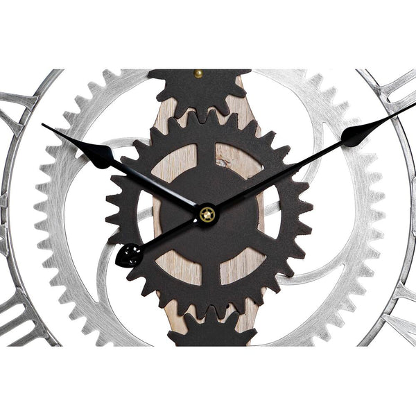 Horloge Murale DKD Home Decor Argenté Noir MDF Fer Engrenage Loft (60 x 4 x 60 cm)