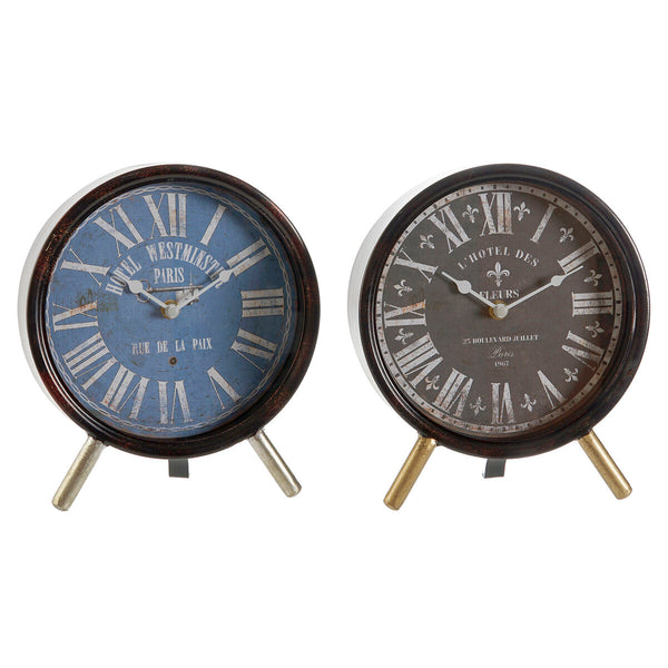 Horloge de table DKD Home Decor Verre Noir Bleu Métal (20,5 x 5 x 24 cm) (2 Unités)