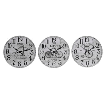 Horloge Murale DKD Home Decor Noir Bicyclette Blanc Vintage Bois MDF (34 x 4 x 34 cm) (3 Unités)