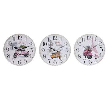 Horloge Murale DKD Home Decor Moto Multicouleur Bois MDF (34 x 4 x 34 cm) (3 Unités)