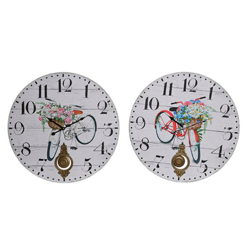 Horloge Murale DKD Home Decor Bicyclette Métal Multicouleur Bois MDF (2 Unités) (58 x 4 x 58 cm)