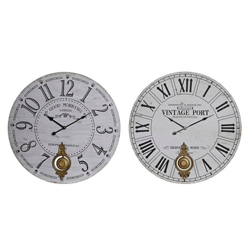 Horloge Murale DKD Home Decor Noir Métal Blanc Vintage Bois MDF (58 x 8 x 58 cm) (2 Unités)