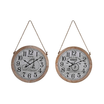 Horloge Murale DKD Home Decor Naturel Bicyclette Corde Blanc Vintage Bois MDF (50 x 4,5 x 50 cm) (2 Unités)