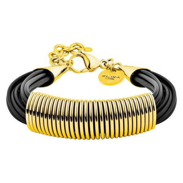 Bracelet Femme Elixa EL124-9378 Noir Acier inoxydable Caoutchouc Doré (21 cm)